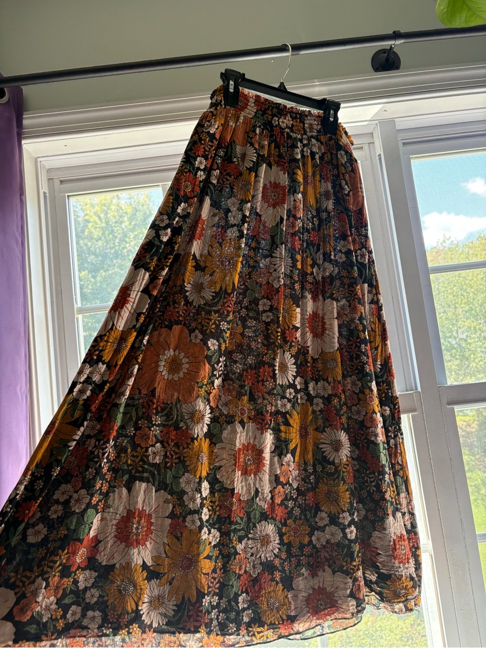NATURAL LIFE Black Floral Maxi Skirt with Mustard, Rust & Cream Blooms
